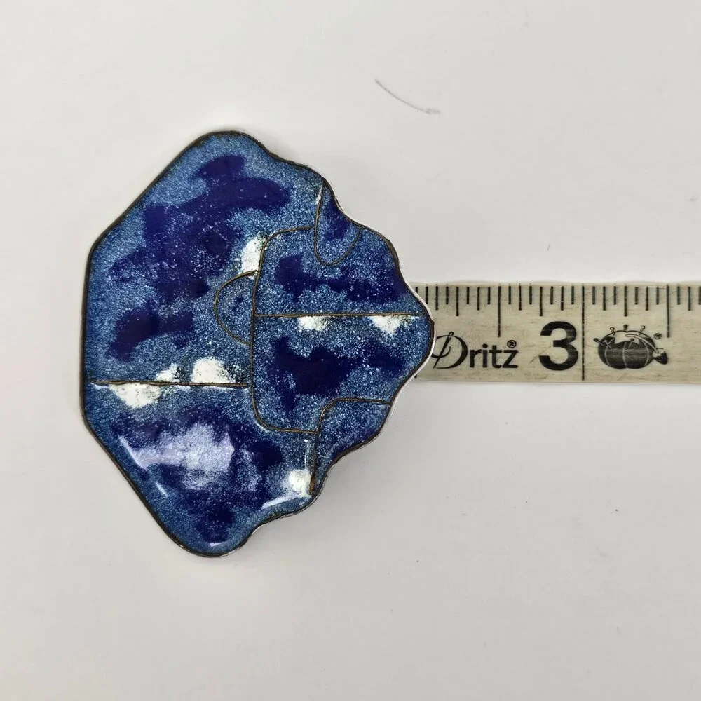 Abani Tie Blue Enamel Clip On Pin Cloisonne Modernist MCM Art‎ Jewelry Vtg Abana